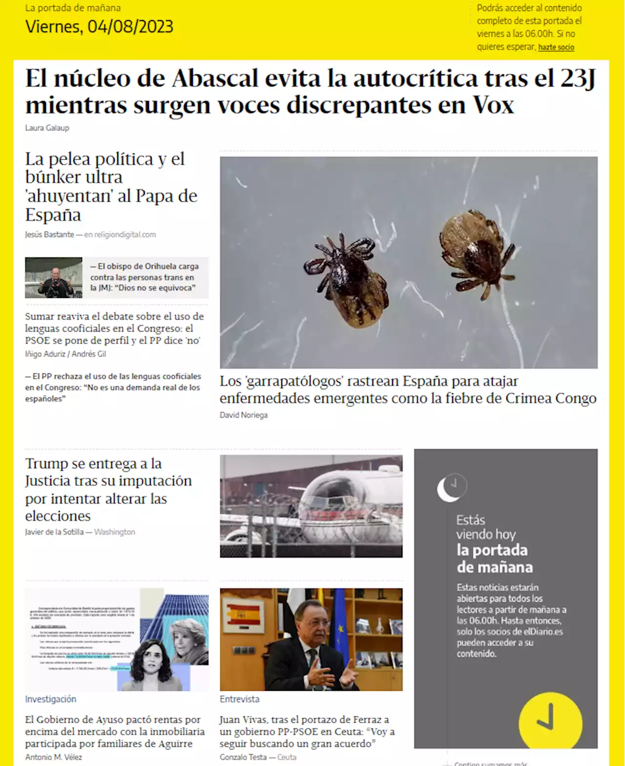 La portada del 4 de agosto de 2023 - elDiario.es