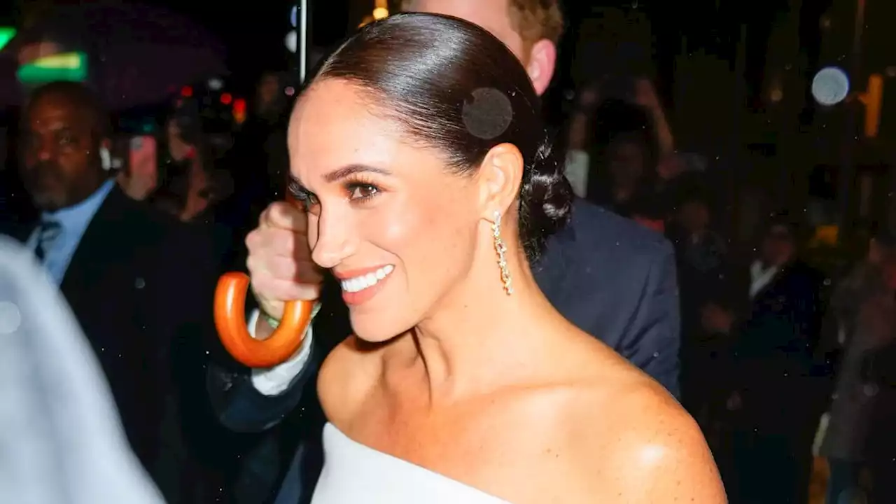 Meghan Markle is glowing and glamorous in nude turtleneck and silhouette-skimming flares