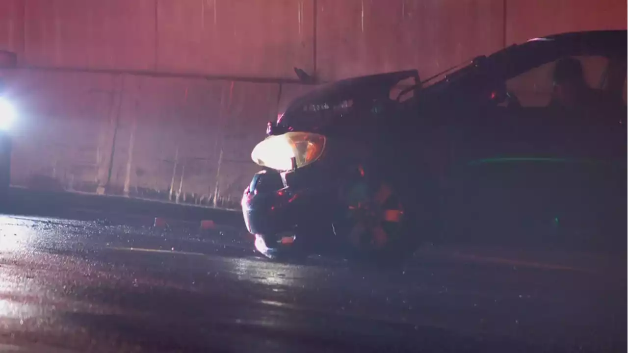 Multiple vehicles damaged after semi crash leaves chunks of concrete on I-15 in Ogden