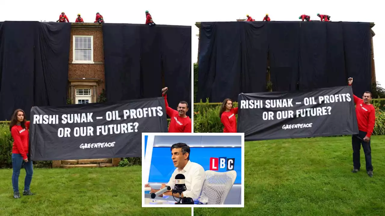 Greenpeace activists scale Rishi Sunak's £2million mansion in protest against oil and gas expansion