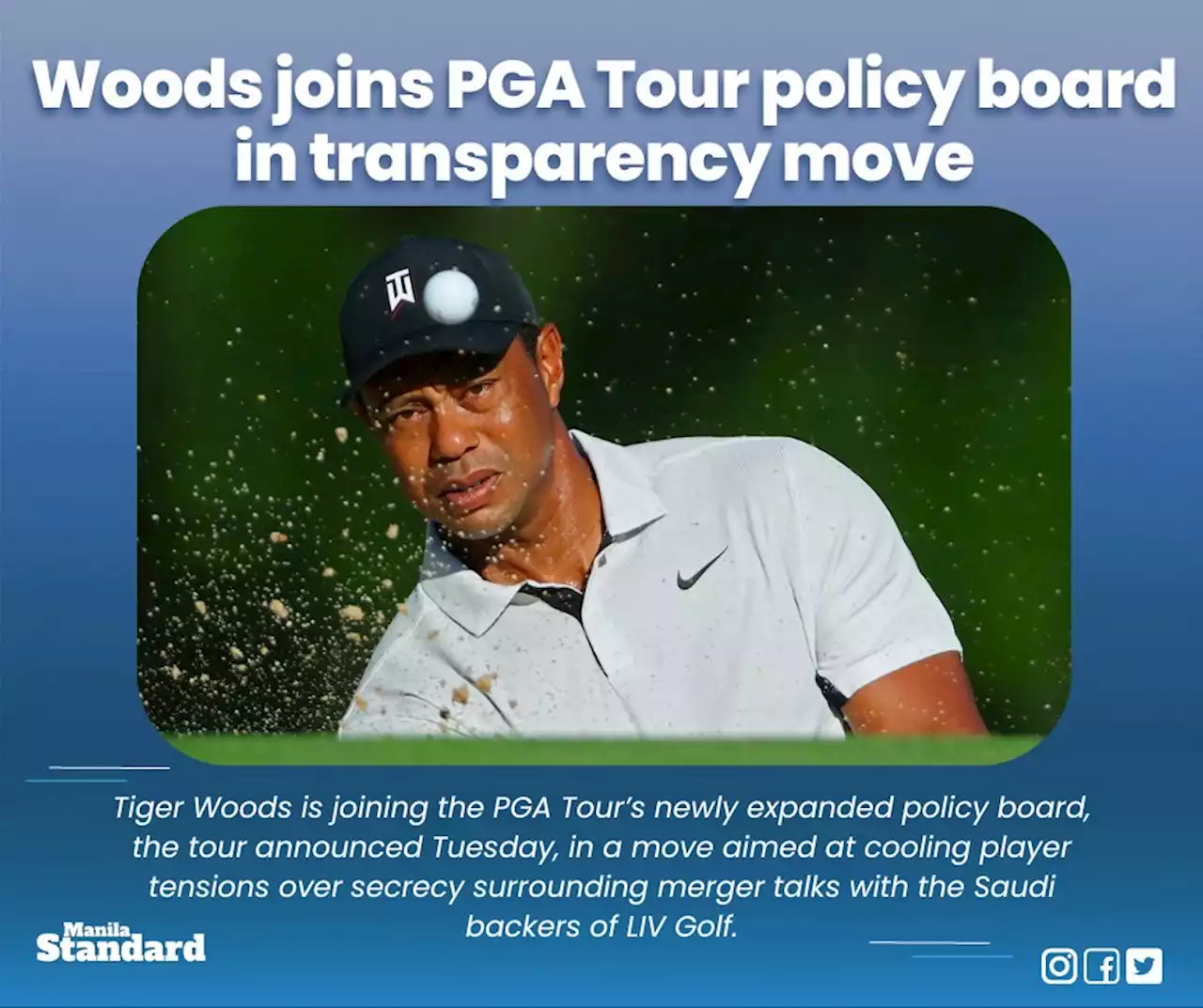 Woods joins PGA Tour policy board in transparency move