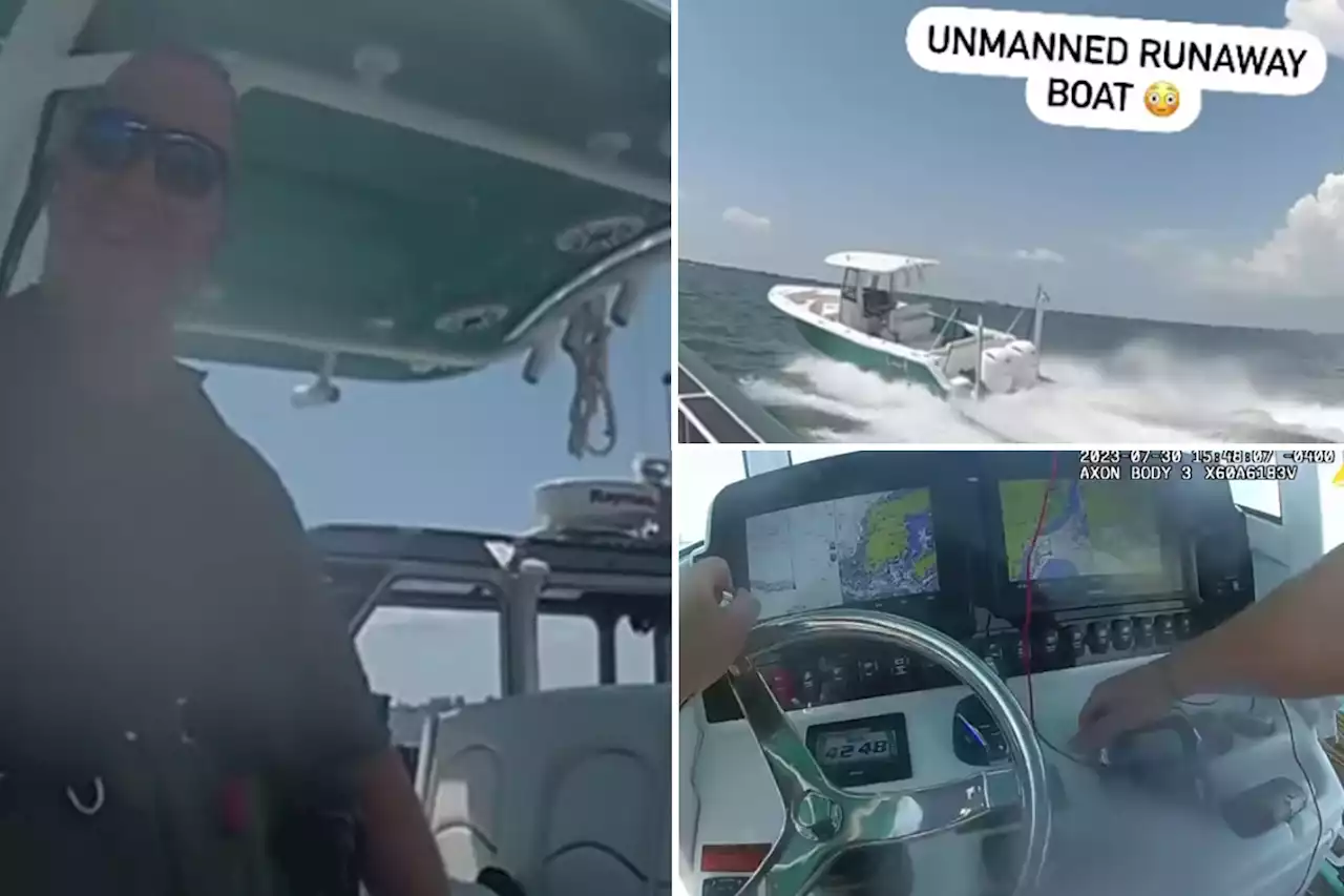 Florida deputy leaps from boat going 41 mph onto empty runaway vessel, wild video shows