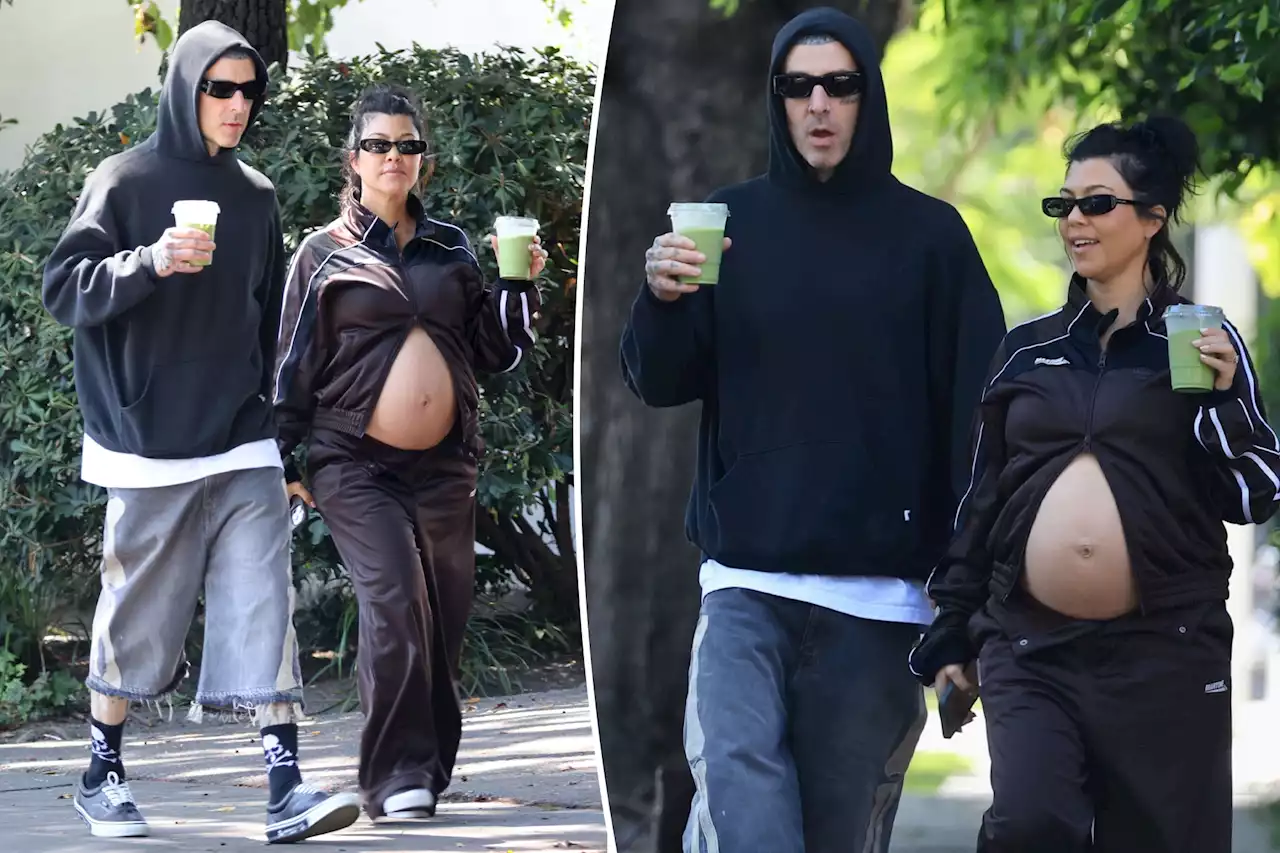 Pregnant Kourtney Kardashian shows off baby bump in tracksuit for matcha date with Travis Barker