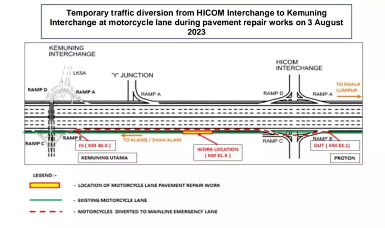 Kesas Highway motorcycle lane temporary closure - Hicom to Kemuning, 11pm tonight till 5am tomorrow - paultan.org