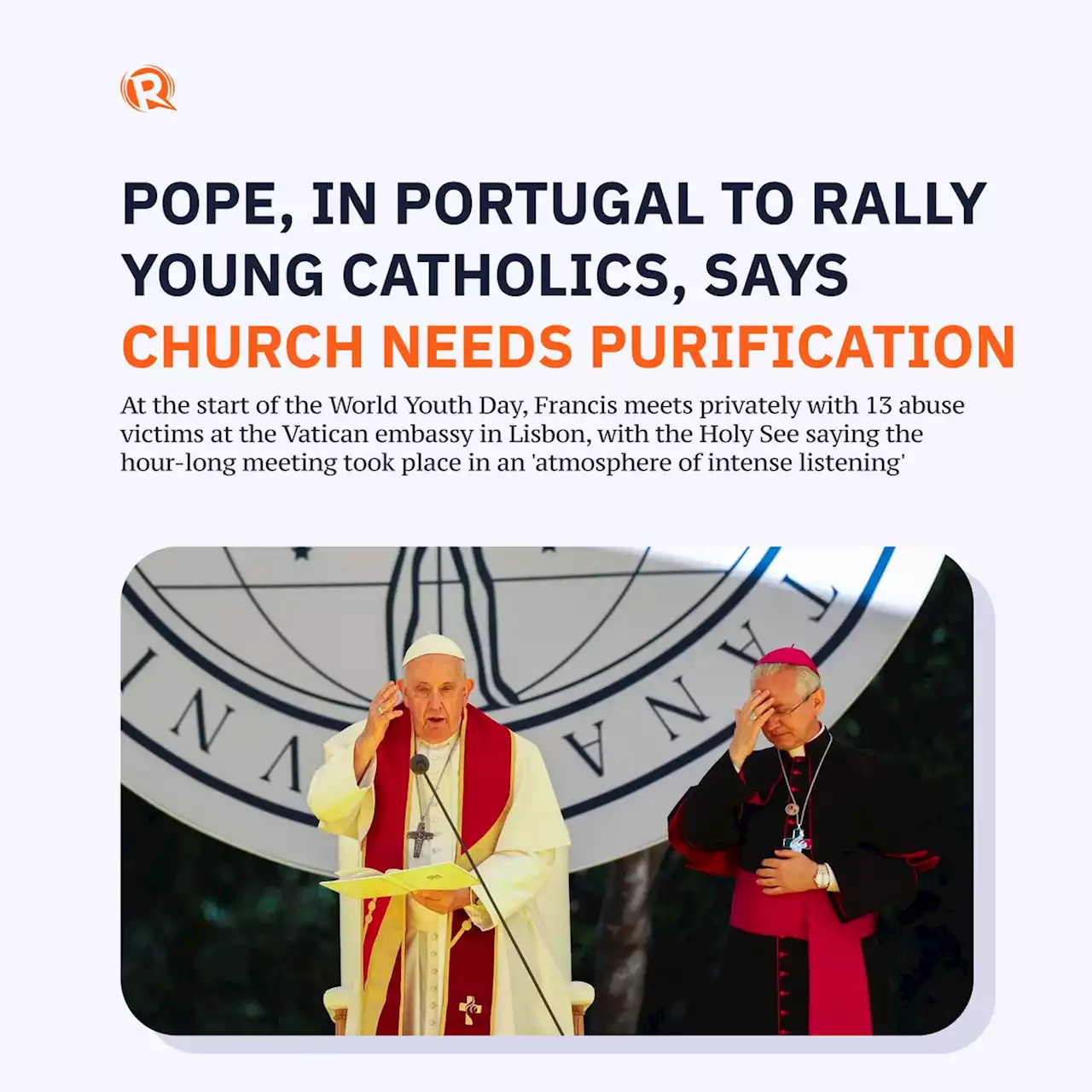 Pope, in Portugal to rally young Catholics, says Church needs purification