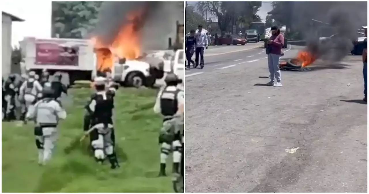 VIDEO: Presuntos talamontes bloquean la México-Cuernavaca; queman vehículos y llantas