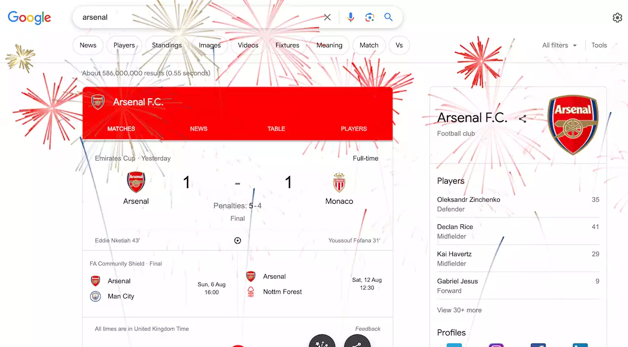 Google celebrates Arsenal Emirates trophy success against Monaco