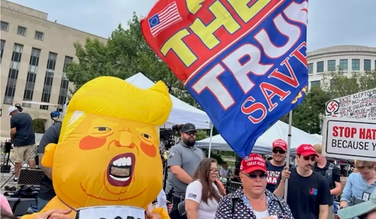 Trump masks, bullhorns and the MAGA Beast: Activists await ex-president’s arrival at D.C. courthouse