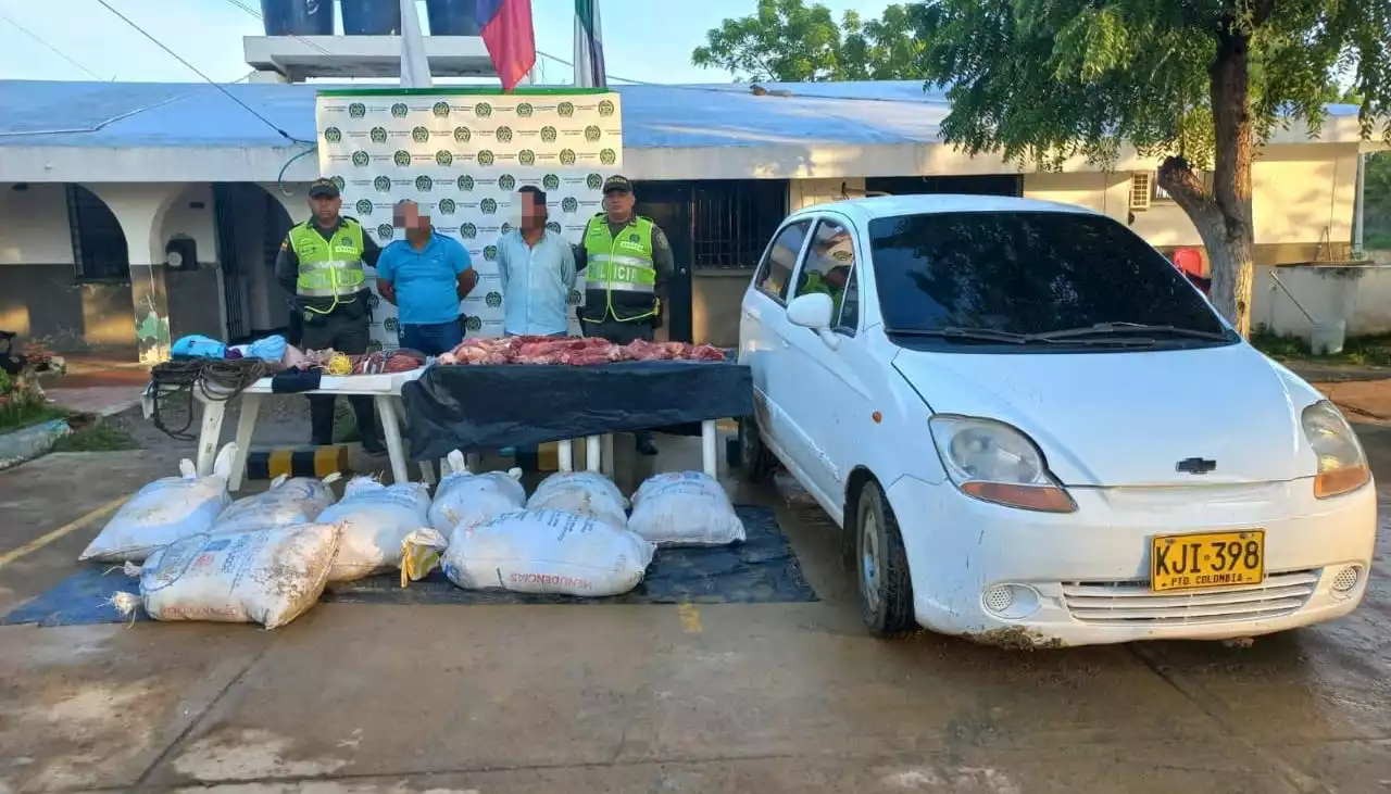 Dos capturados por presuntamente robar 10 bultos de carne en Repelón