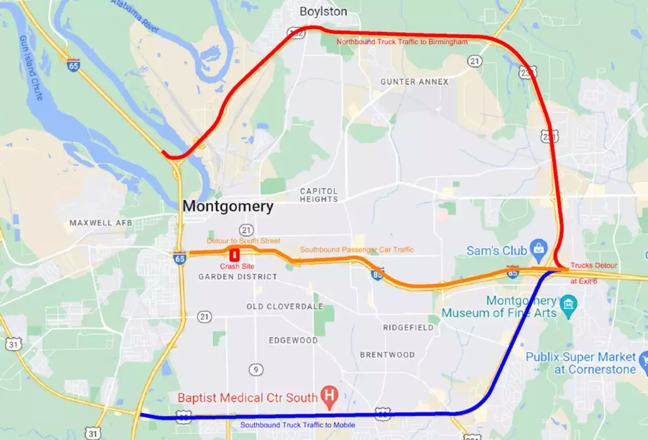 MAP: See the Interstate 85 detours in Montgomery