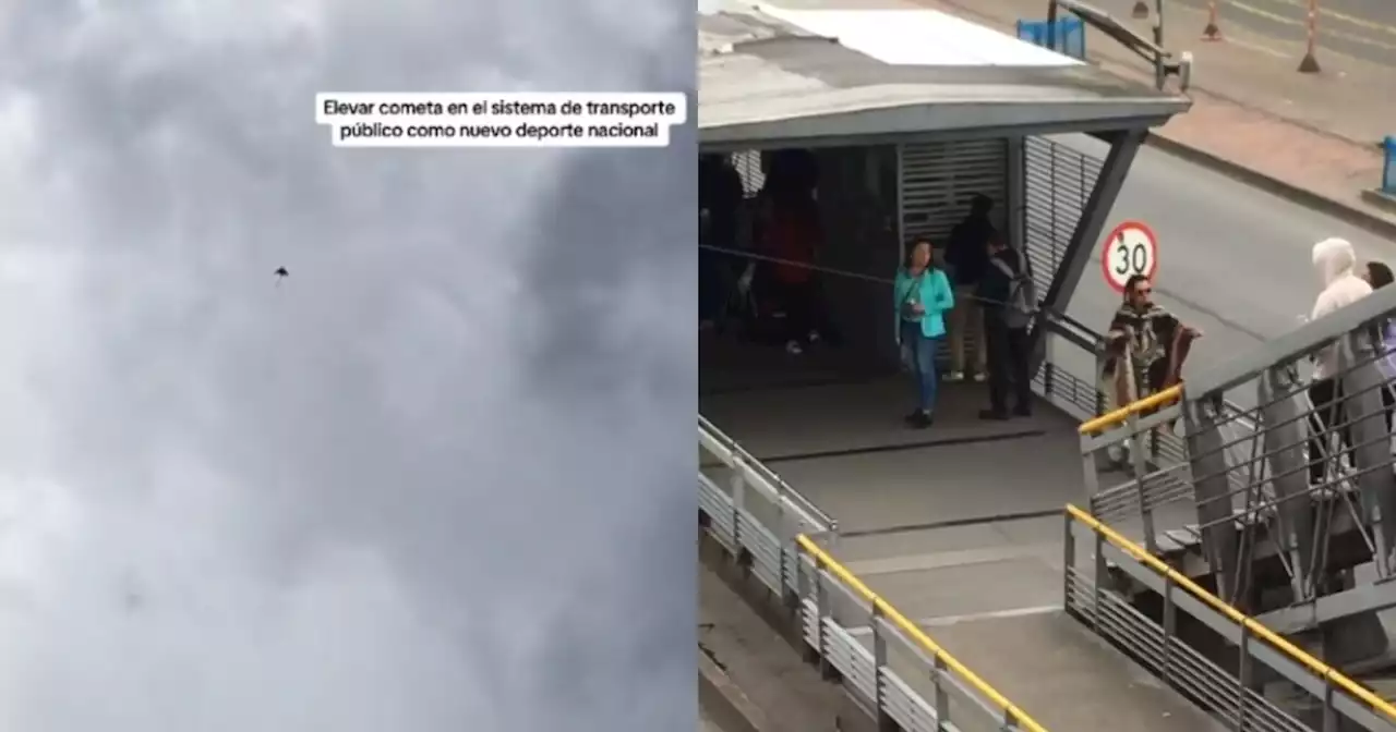 Hombre no se aguantó las ganas y elevó una cometa desde estación de TransMilenio en Bogotá