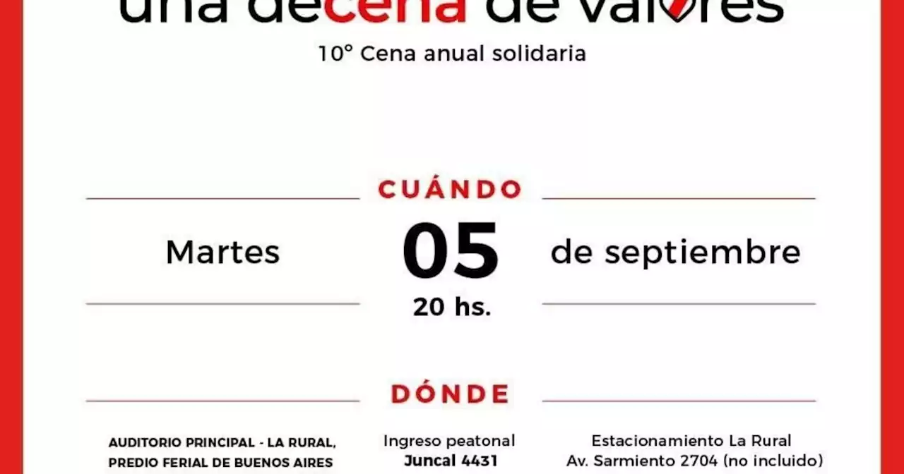 Se viene la décima cena anual solidaria de la Fundación River