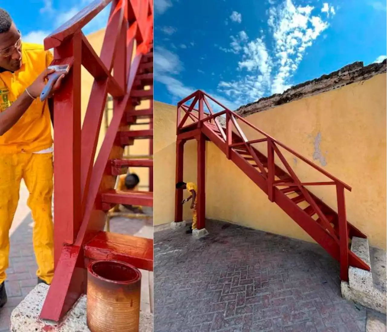 Restauran escalera histórica en el Baluarte de San Miguel de Chambacú