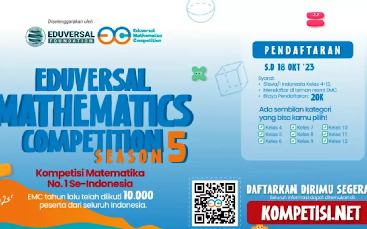 Kompetisi Matematika Tingkat SD hingga SMA Sudah Dibuka, Yuk Daftar EMC 2023, Gratis!