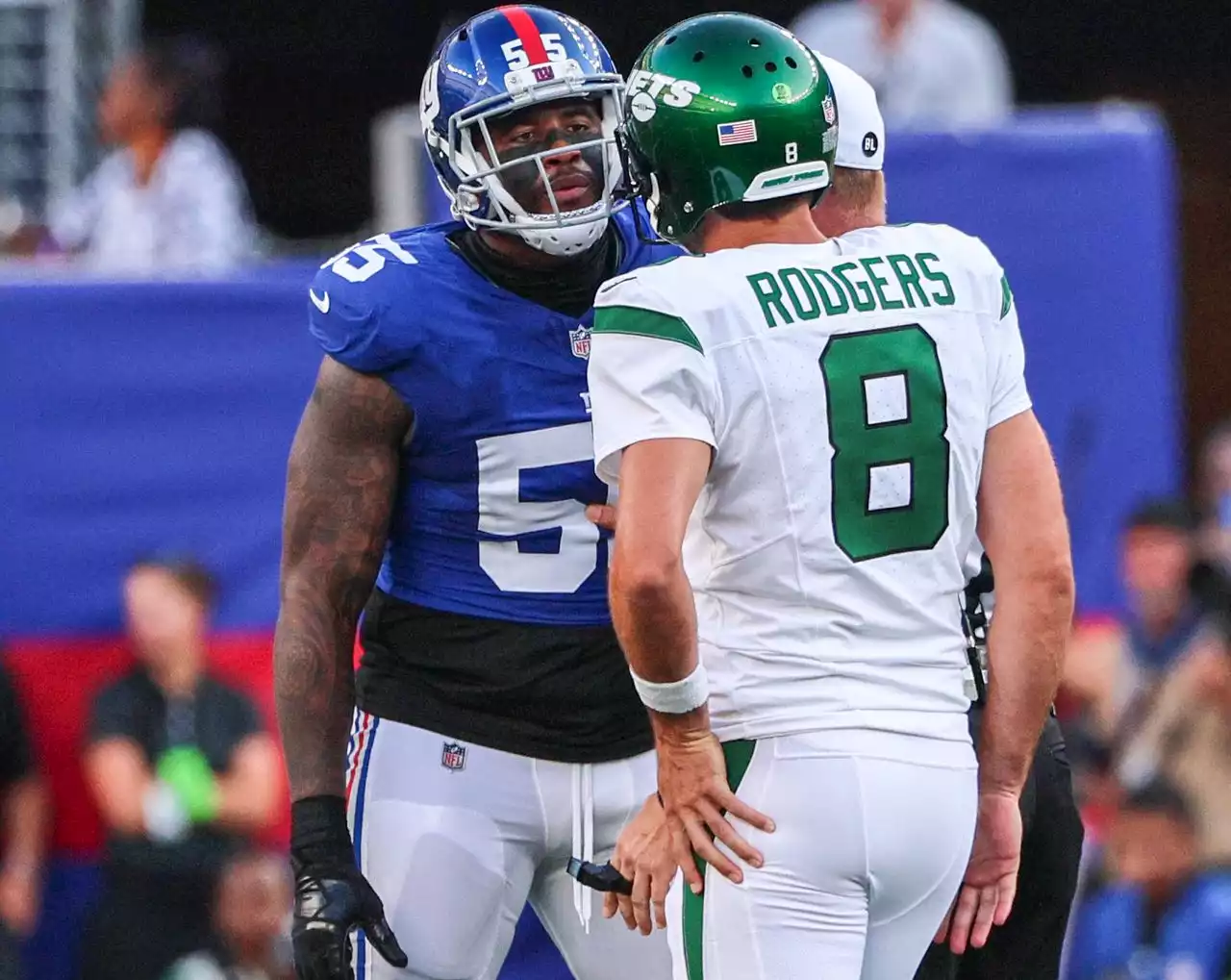 Jets’ Aaron Rodgers insults taunting Giants LB: ‘I don’t even know who you are, bro’