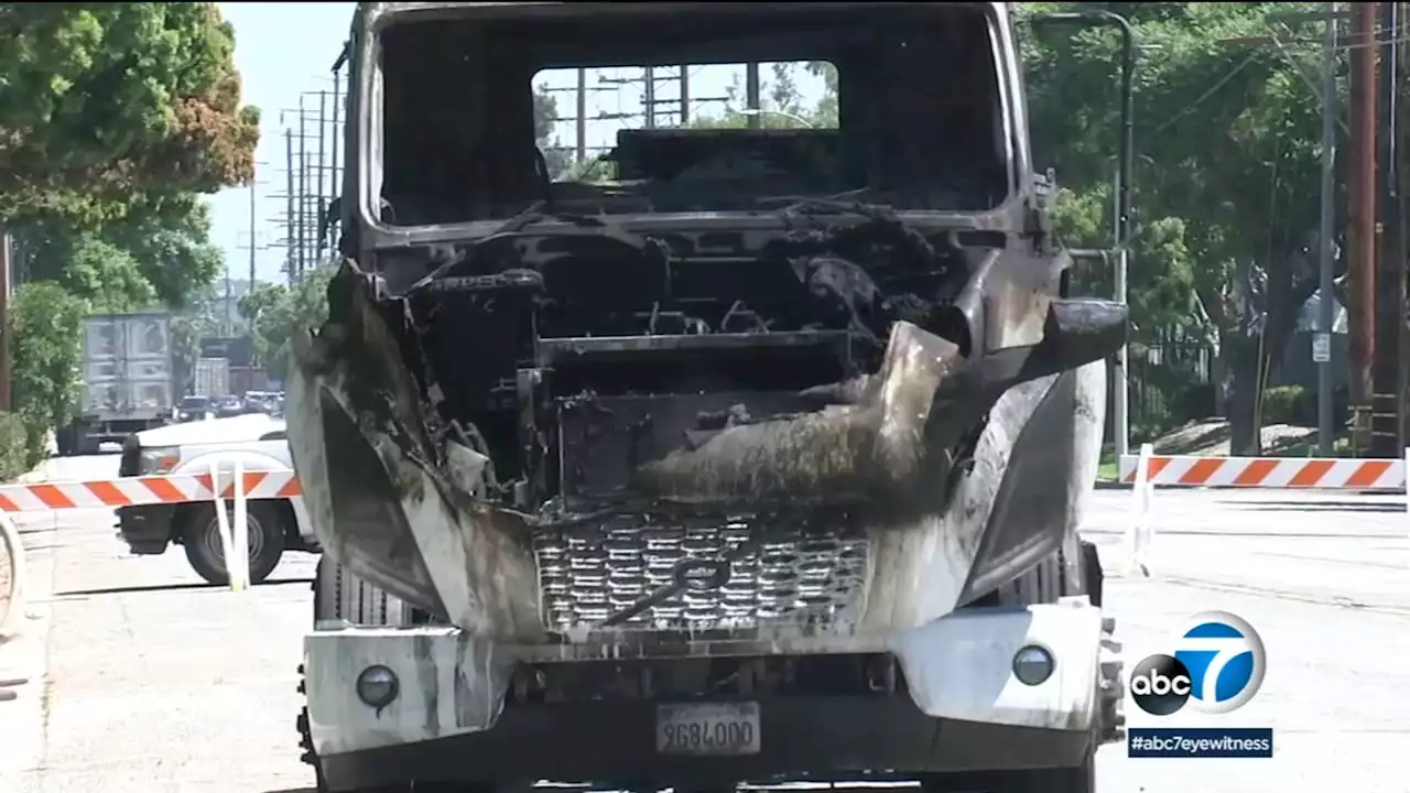 Electric truck still smoldering days after crashing into cargo train in Carson