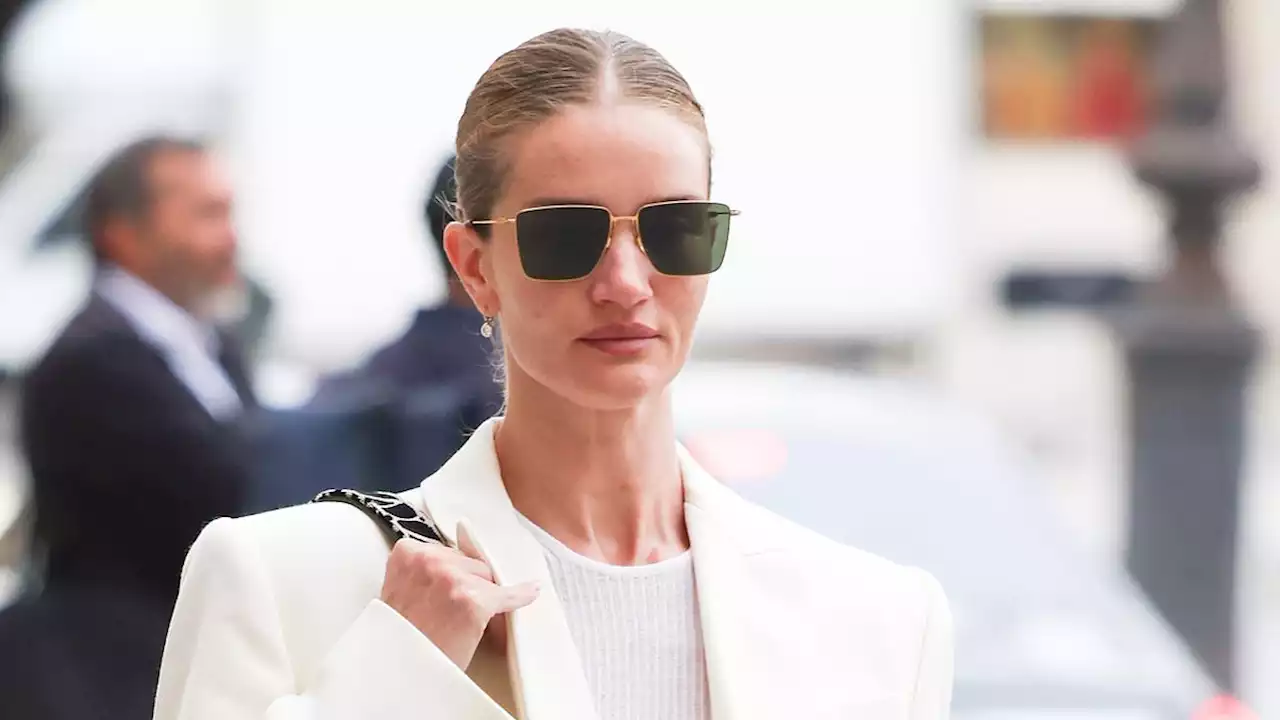 Rosie Huntington-Whiteley looks stylish in a white blazer in Paris