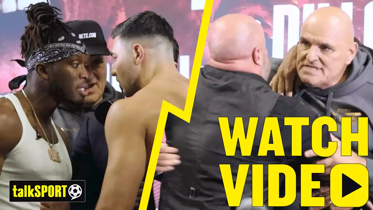 KSI shoves Tommy Fury at press conference ahead of pair's fight in Manchester in October