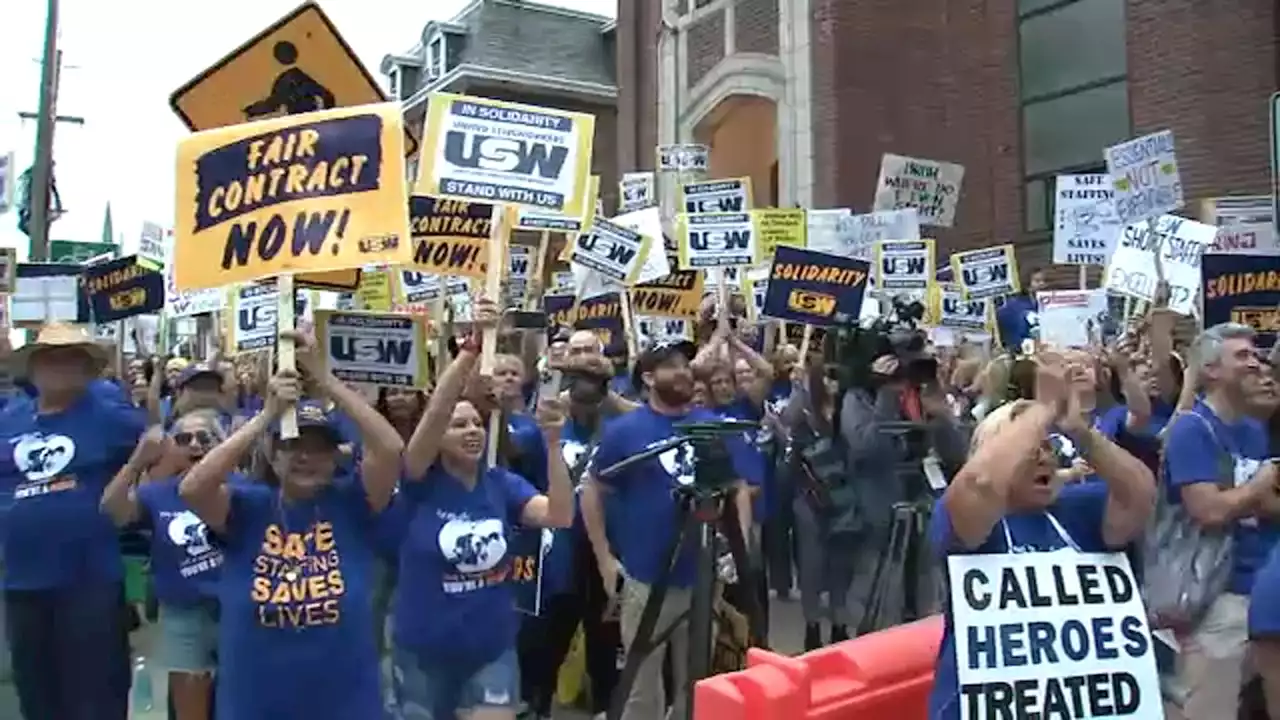 Nurses on strike at Robert Wood Johnson University Hospital in New Jersey