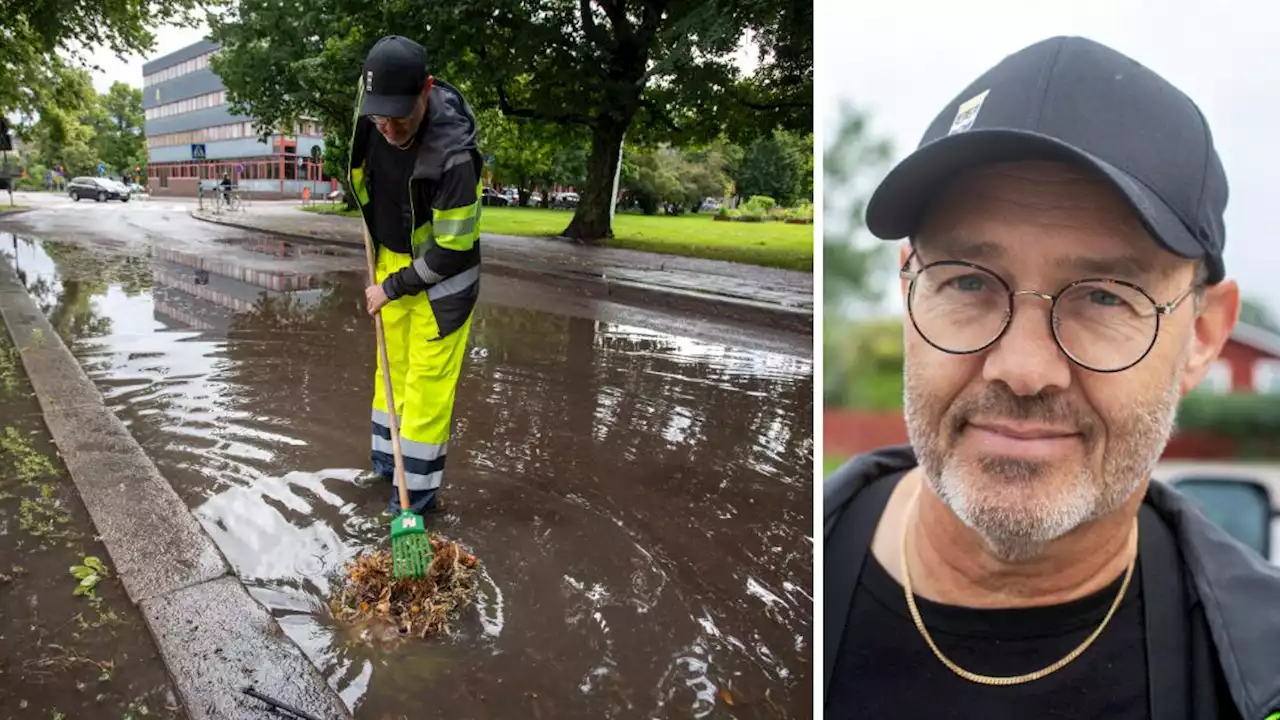 Kamp med att rensa bort löv från Gävles gatubrunnar