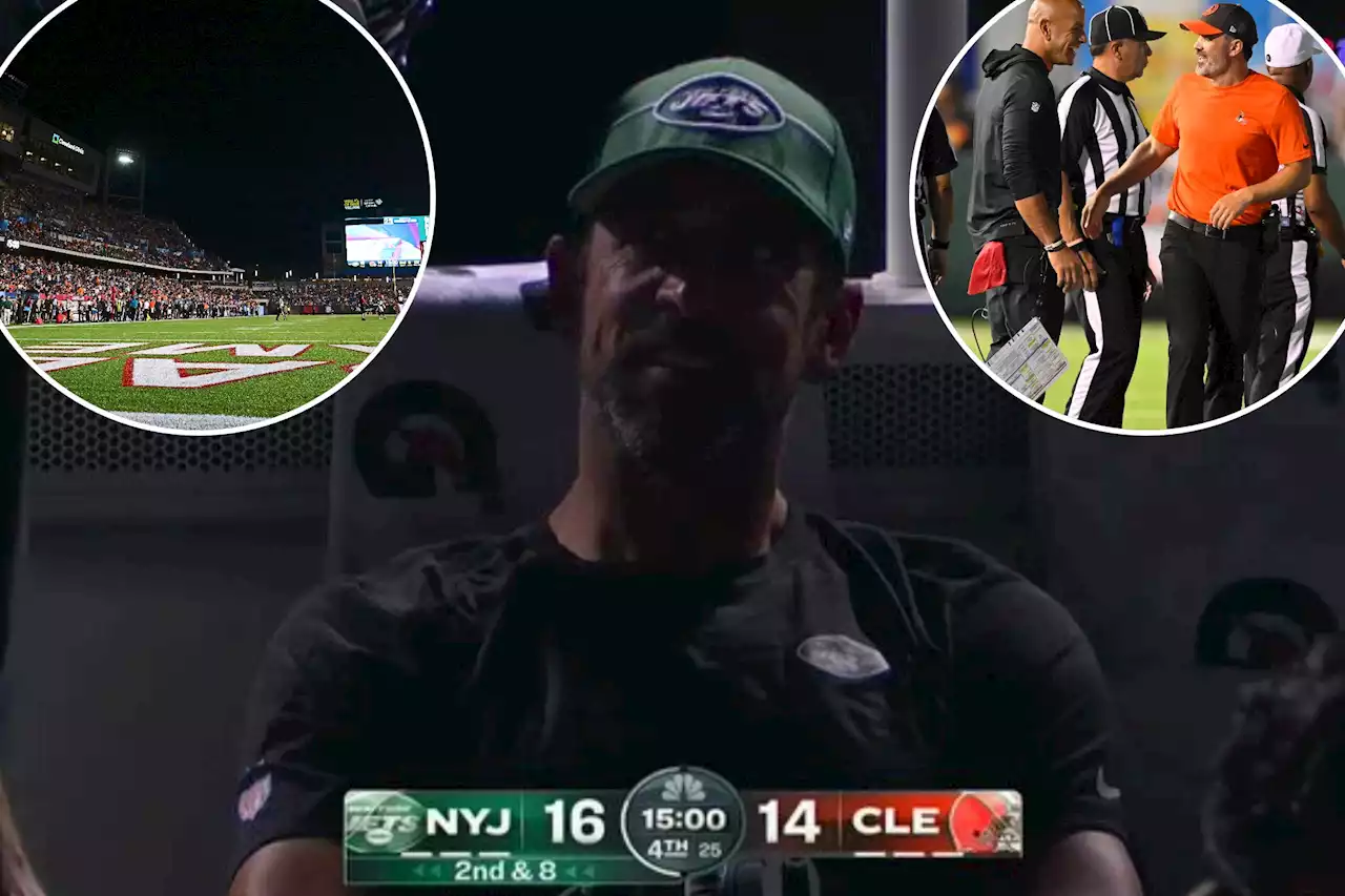 Aaron Rodgers gets flurry of jokes when lights go out at Jets-Browns Hall of Fame Game