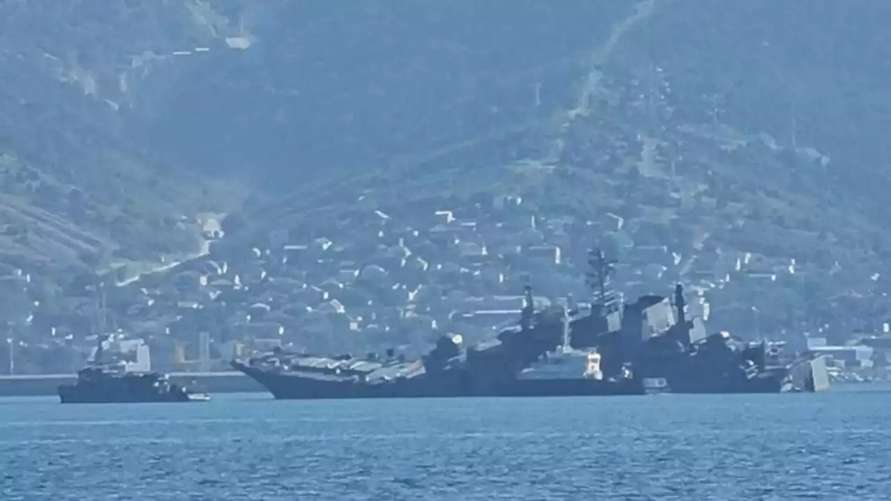 Russian navy ship appears to be heavily damaged in Ukrainian sea drone attack