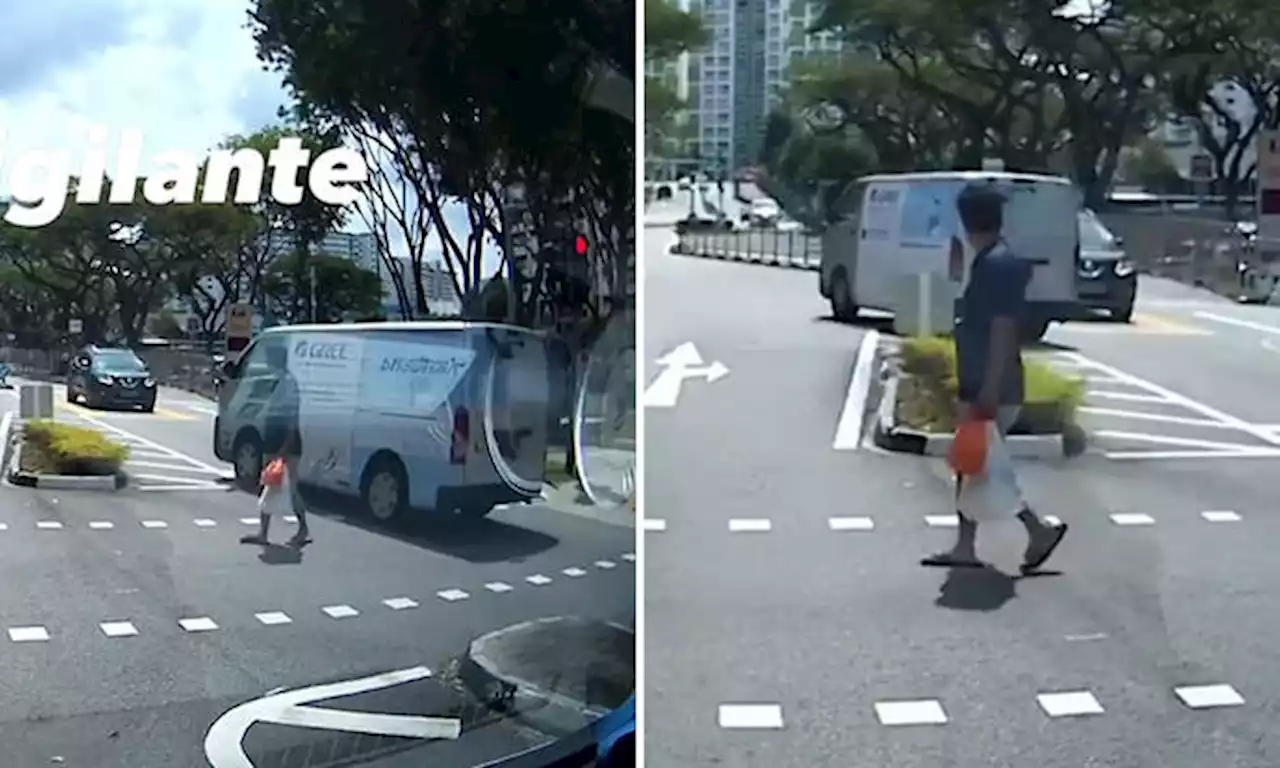 Van overtakes car, goes against traffic and runs red light while pedestrians are crossing