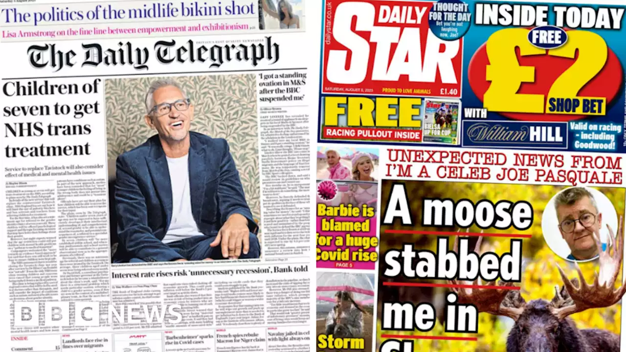 Newspaper headlines: Moose stabs Joe Pasquale and Gary Lineker applauded