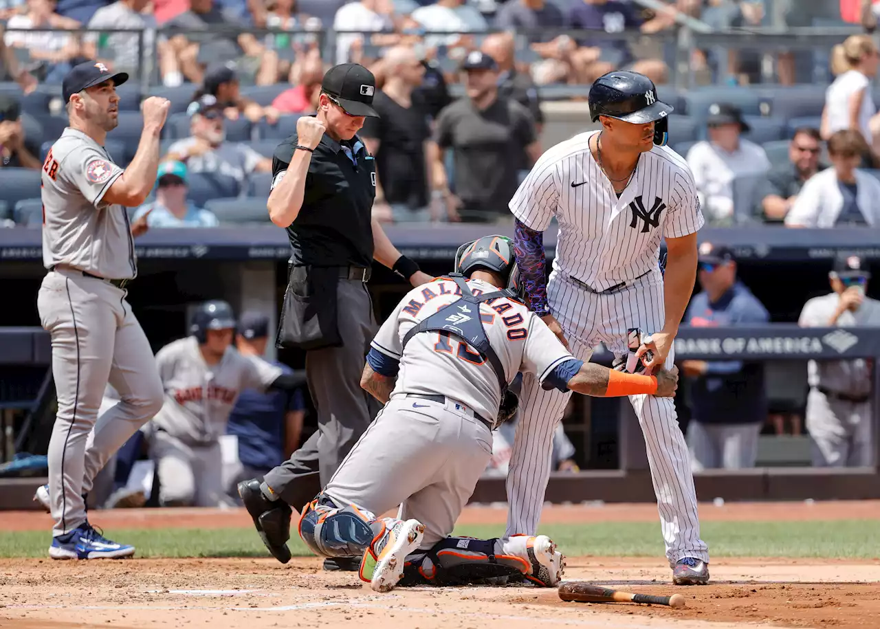 Giancarlo Stanton’s extremely slow baserunning costs Yankees a run against Astros