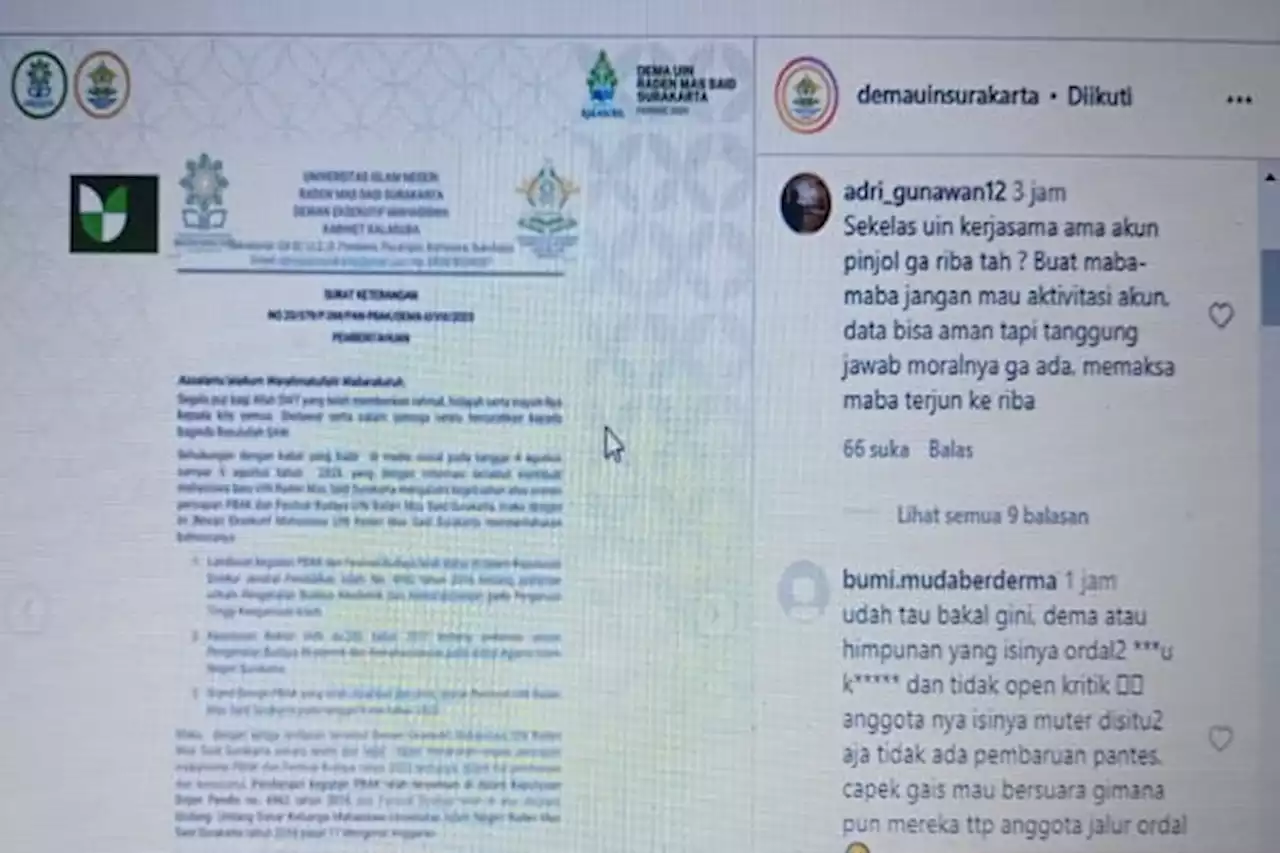 Akun Dema UIN Surakarta Diserbu, Warganet: Awas Jangan Terjerat Pinjol!