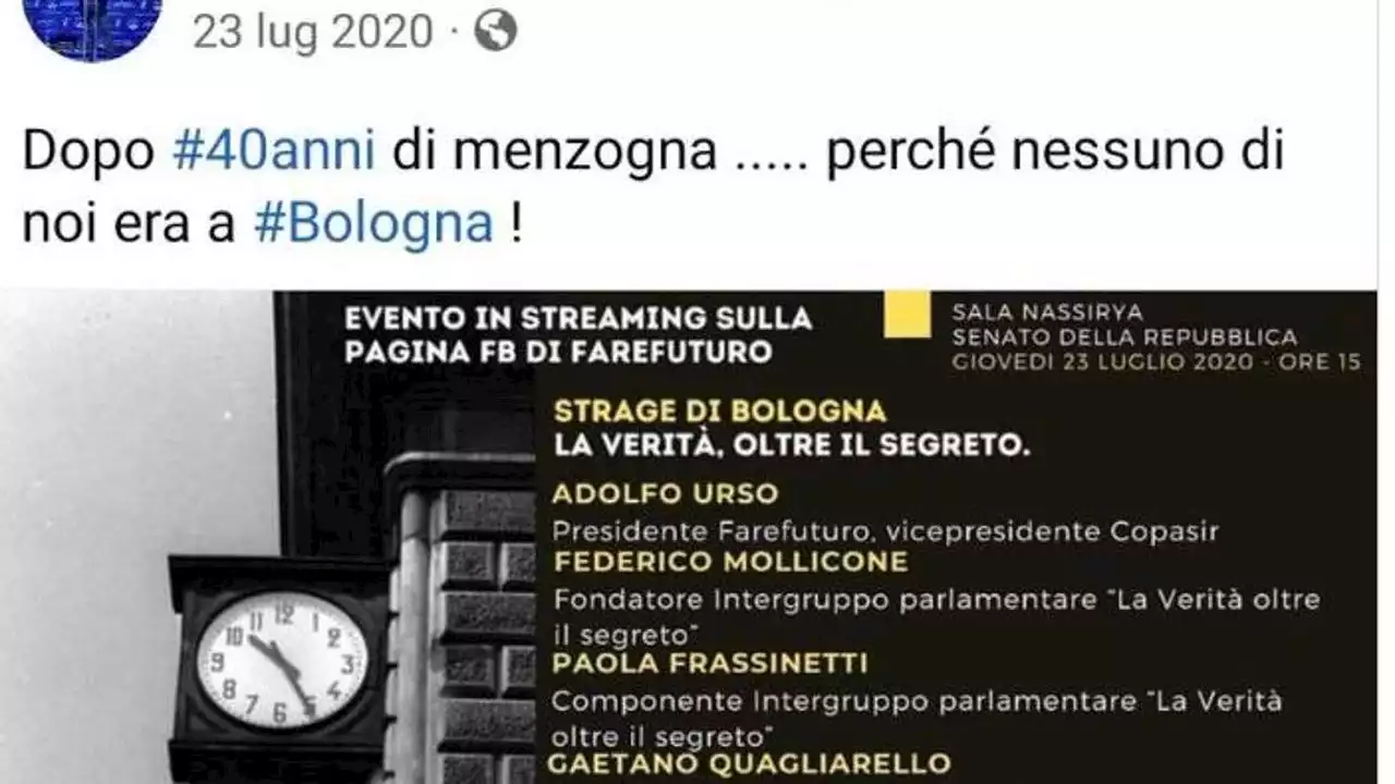 De Angelis non è solo, quel tweet del 2020: “40 anni di menzogne sulla strage di Bologna perché nessuno di noi c’era”