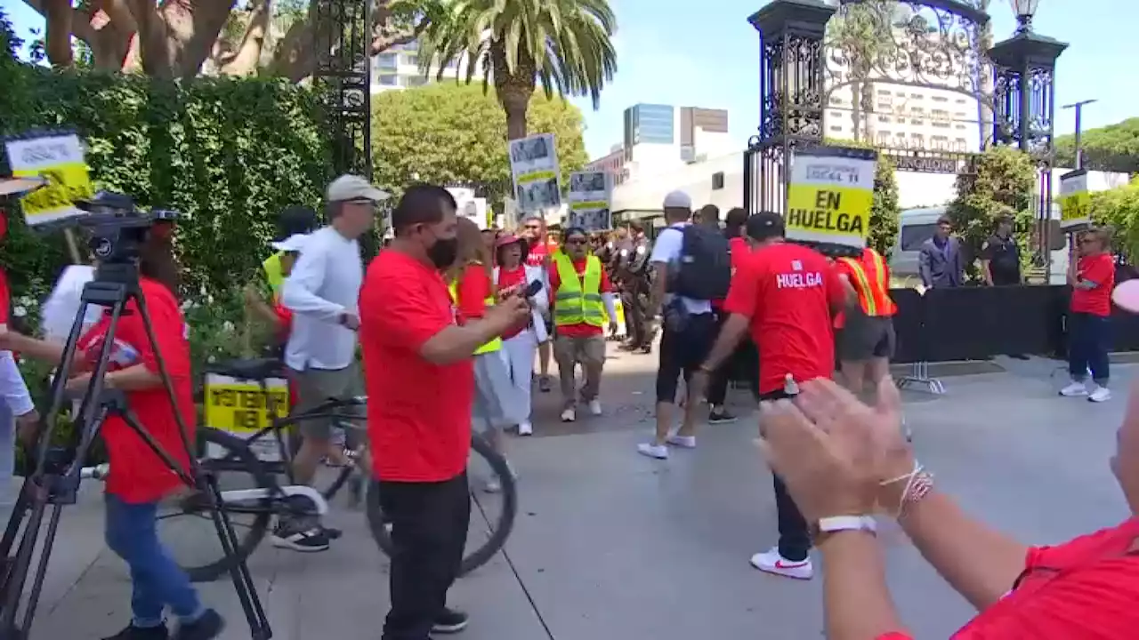 Tensions rise at Santa Monica picket line as hotel security, striking workers clash