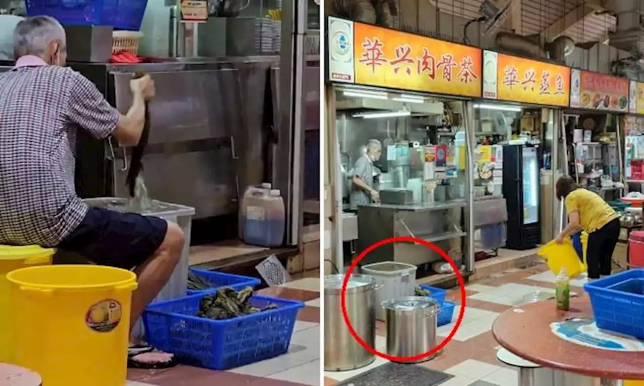 Diner appalled by man leaving veggies next to woman washing floor in Jurong East hawker centre