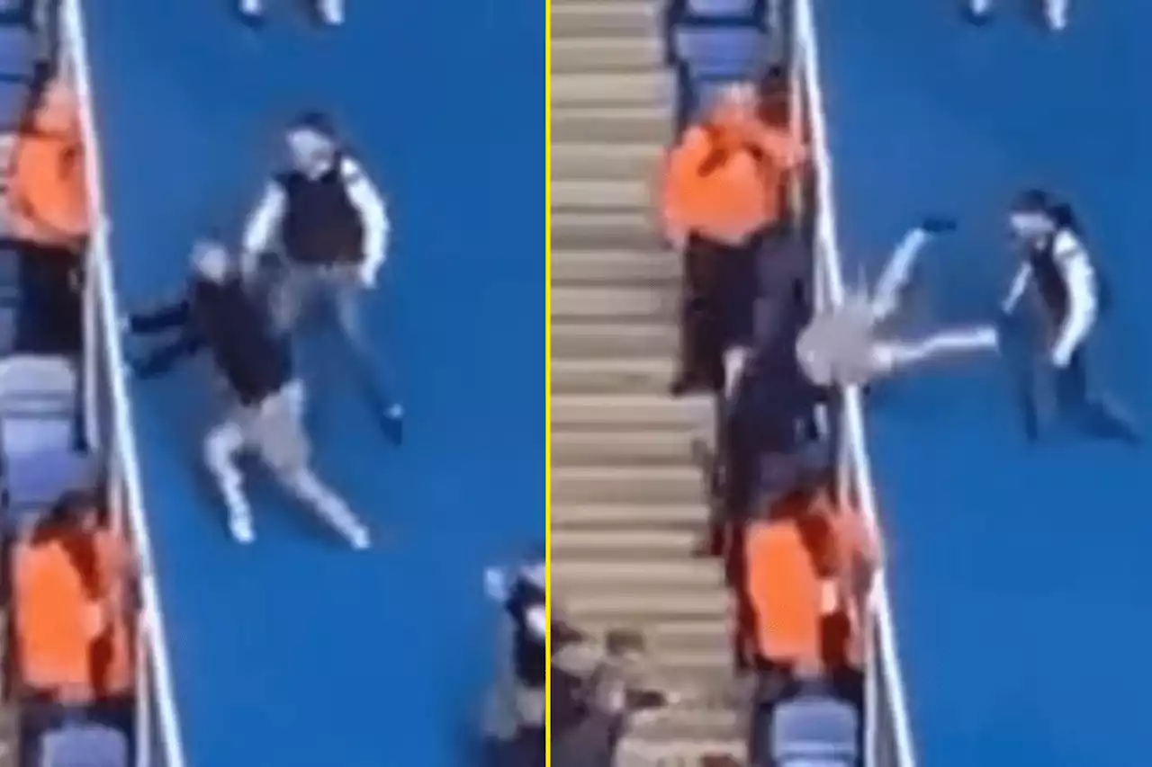 Idiot Peterborough fan suffers embarrassing fall after spitting at Reading supporters