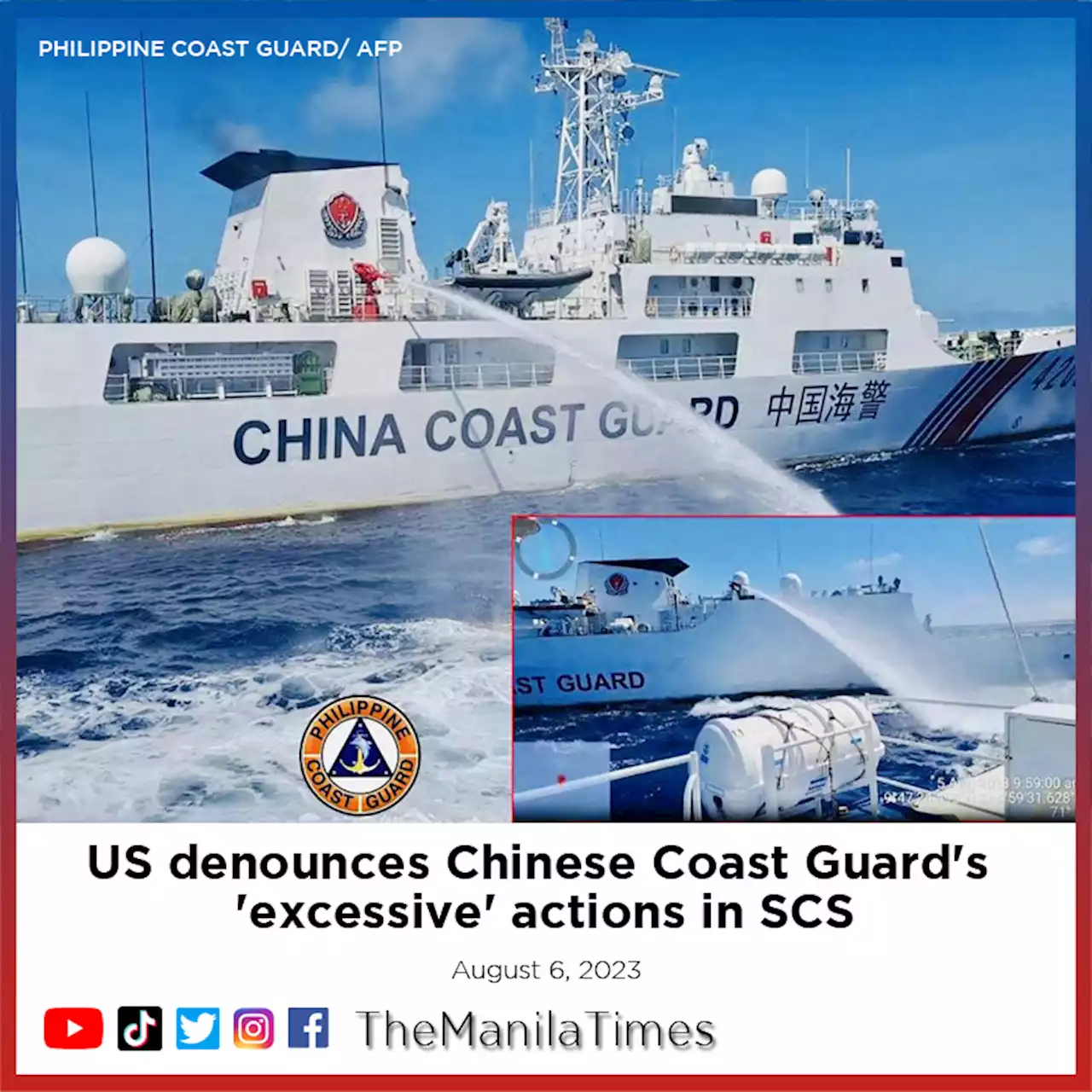 US denounces Chinese Coast Guard's 'excessive' actions in SCS