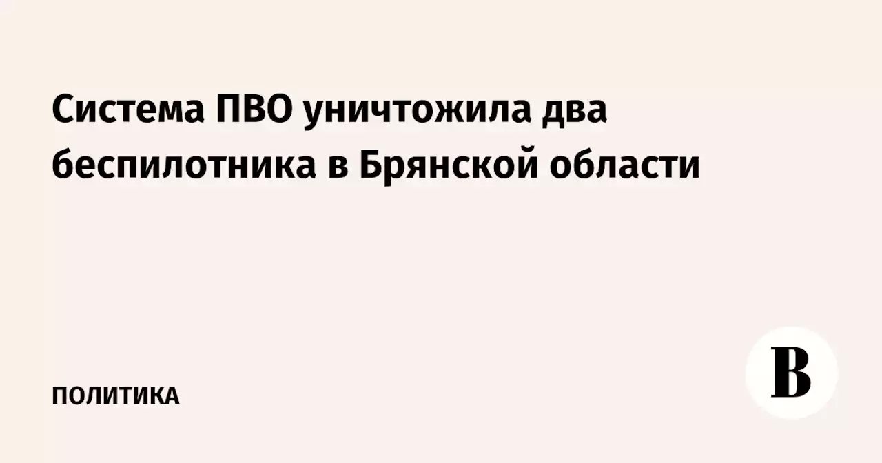 Система ПВО уничтожила два беспилотника в Брянской области