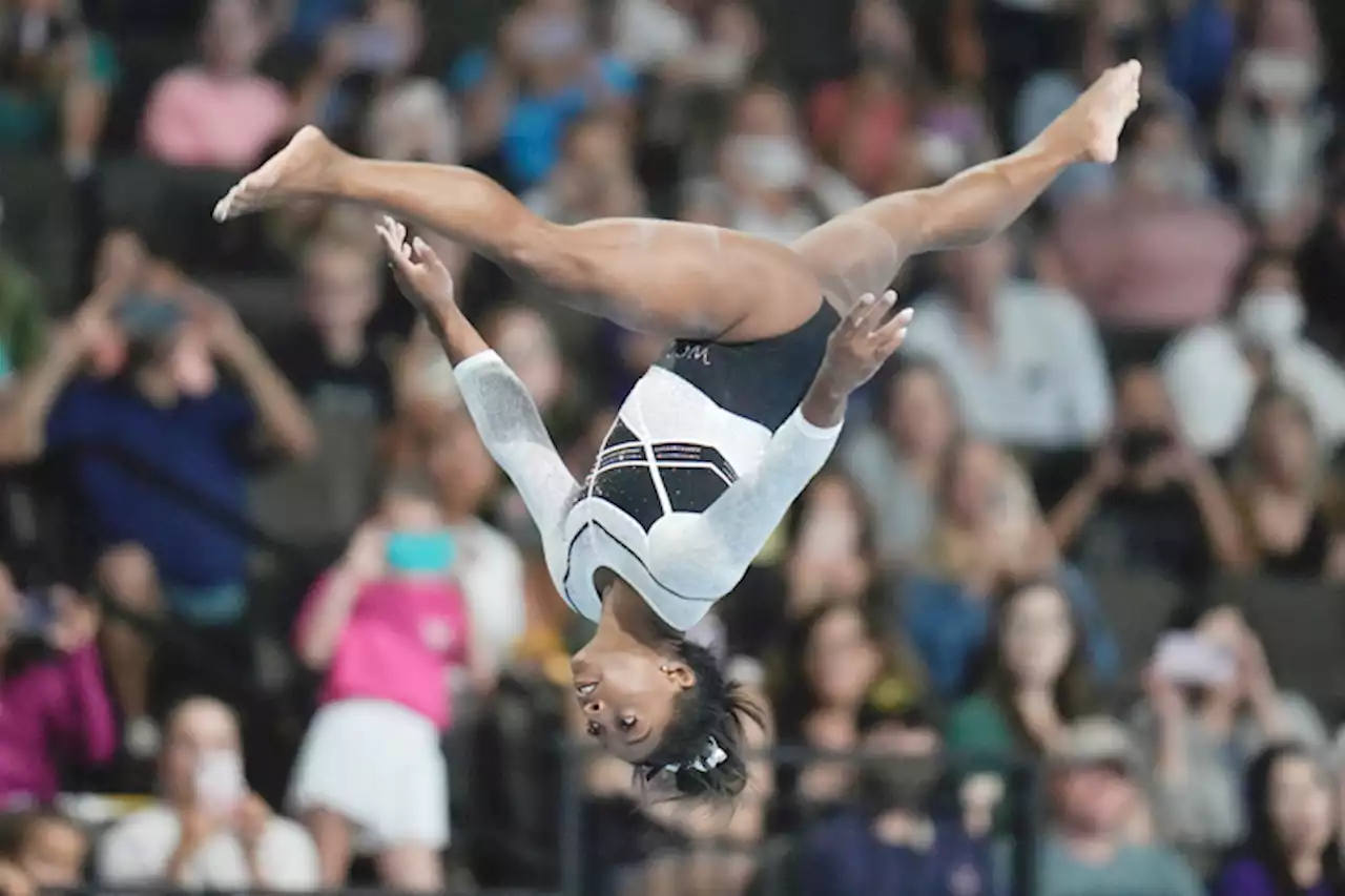 Simone Biles dazzles in return following a two-year layoff to easily rule US Classic. | The Associated Press