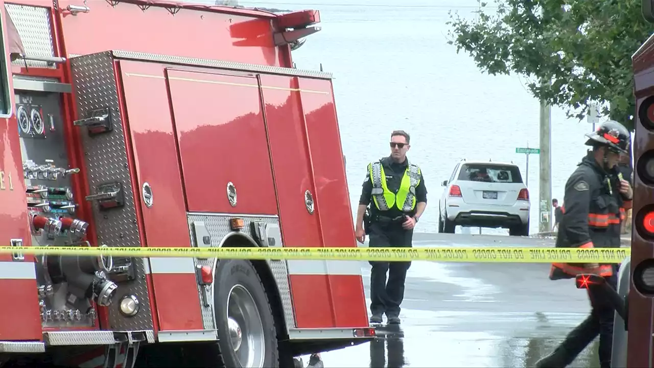 Fire truck 'trapped' after water leak erodes road, detouring Oak Bay traffic