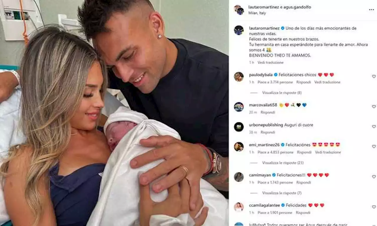 Inter, Agustina e Lautaro ancora mamma e papà: è nato Theo, gli auguri dei colleghi FOTO