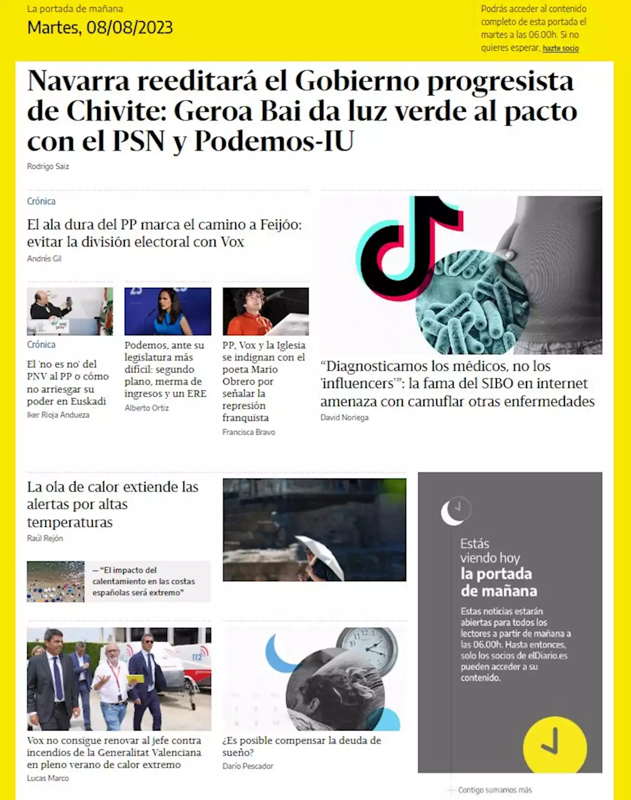 La portada del 8 de agosto de 2023 - elDiario.es