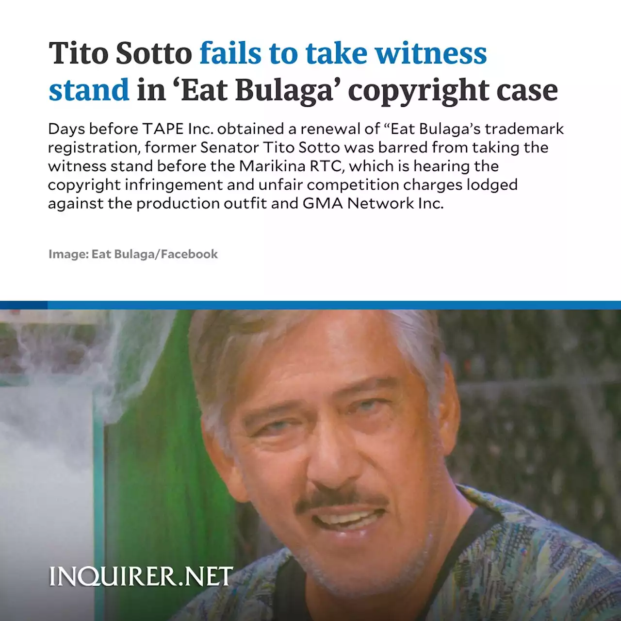 Tito Sotto fails to take witness stand in ‘Eat Bulaga’ copyright case