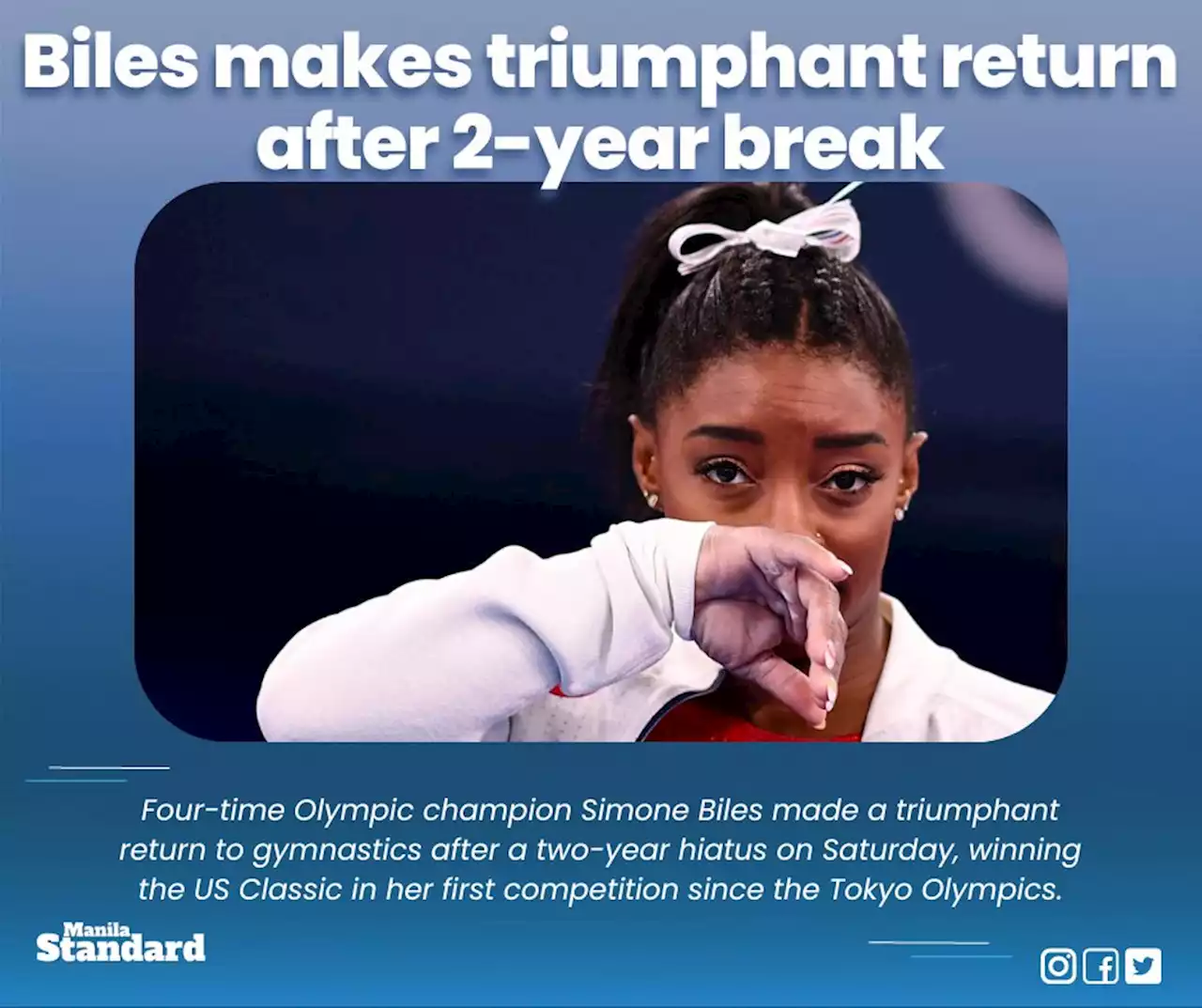 Biles makes triumphant return after 2-year break