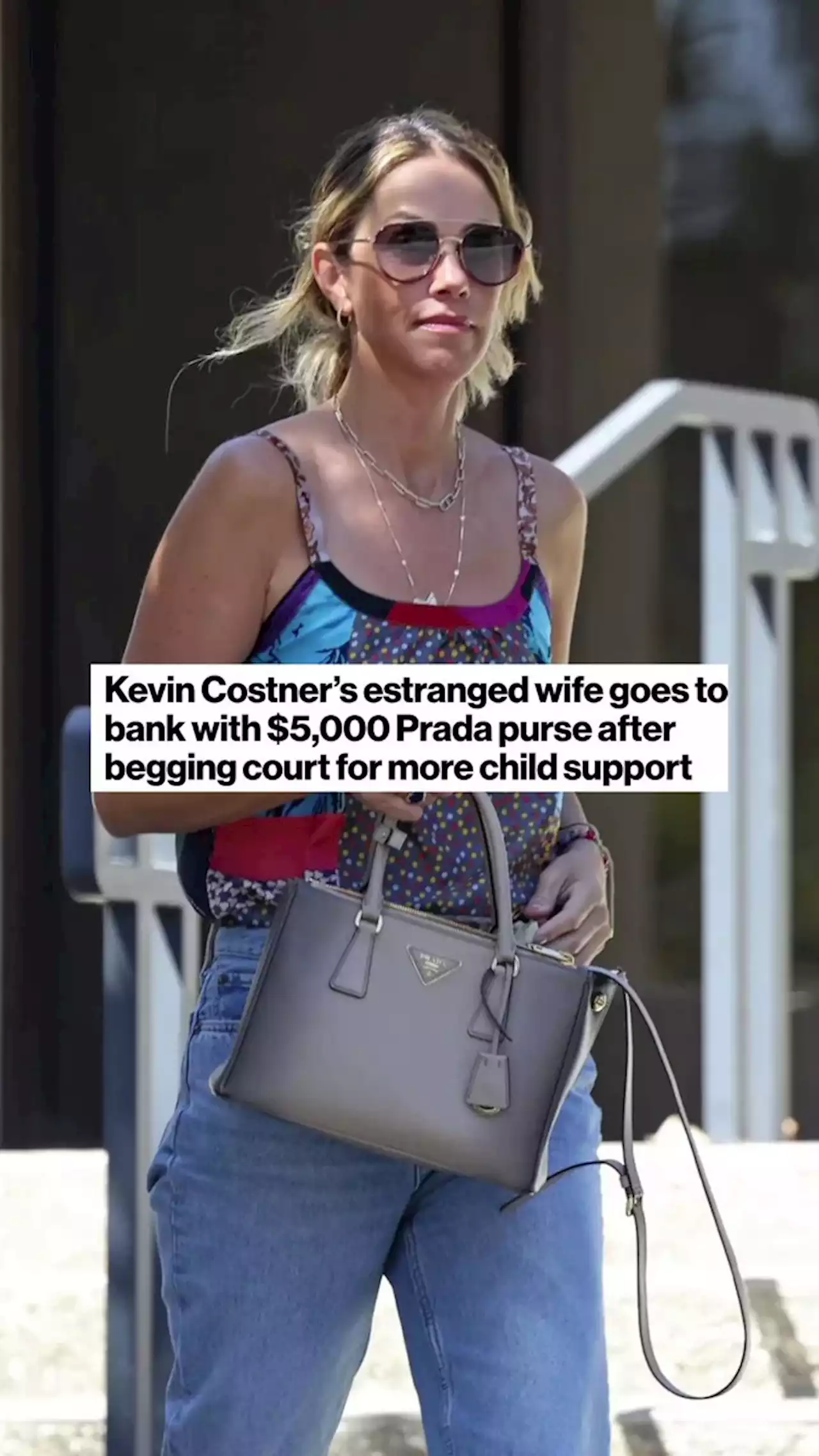 Kevin Costner's Estranged Wife Shows Off $5,000 Prada Purse at the Bank