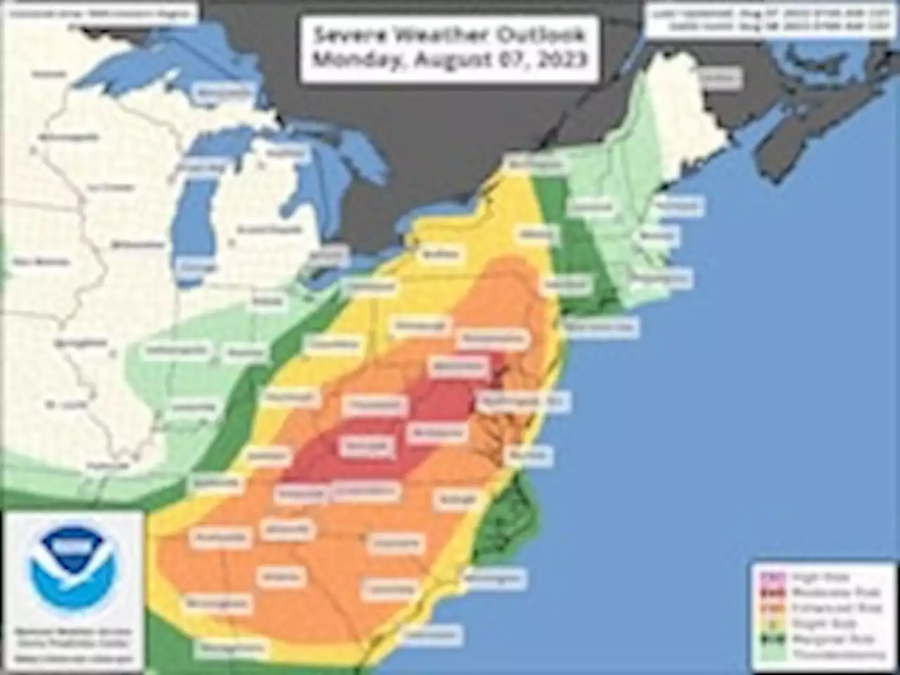 East Coast faces unusually dangerous thunderstorm threat Monday