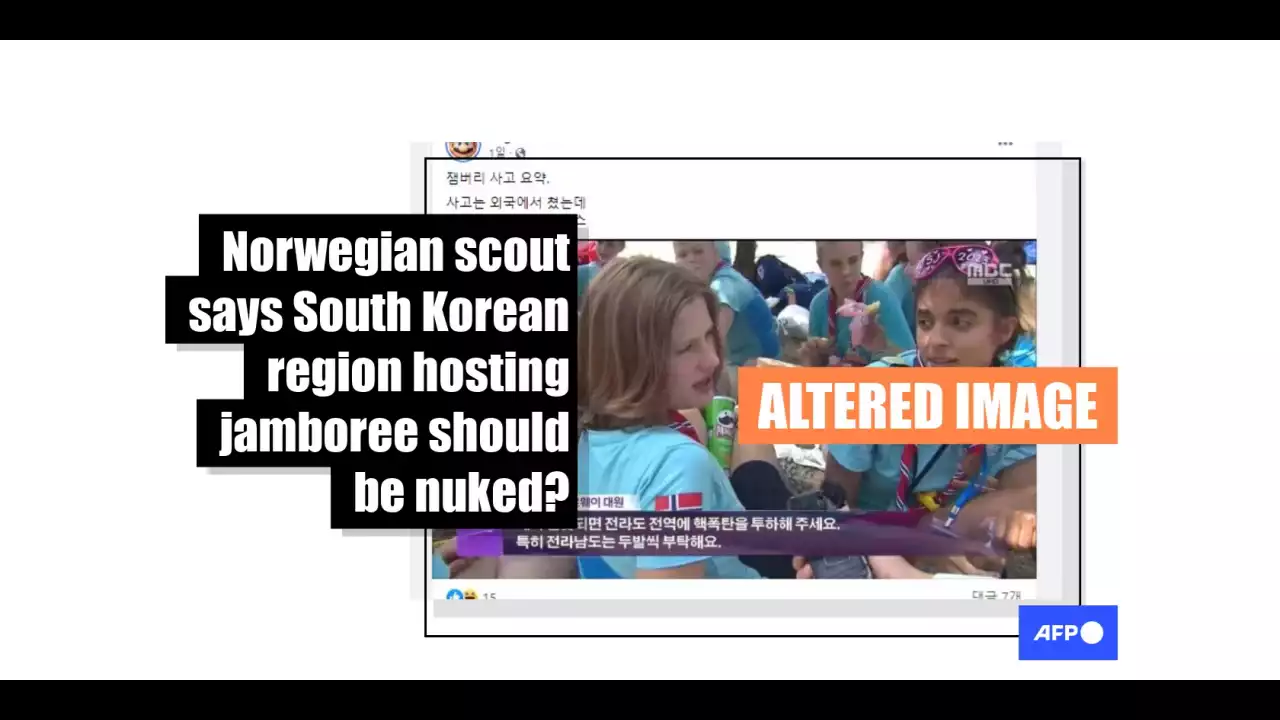 News report doctored to show scout calling for S. Korea to be 'nuked' over troubled jamboree