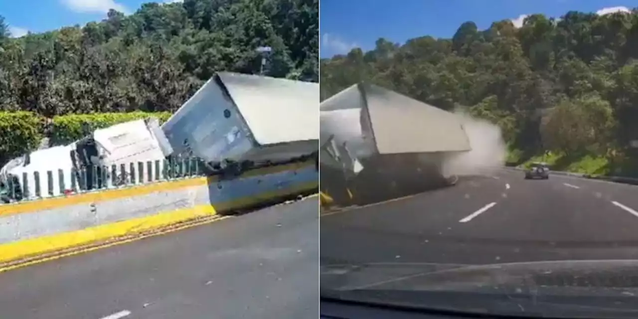 VIDEO | Así fue el momento exacto de la volcadura de un tráiler en La Pera en la México-Cuernavaca