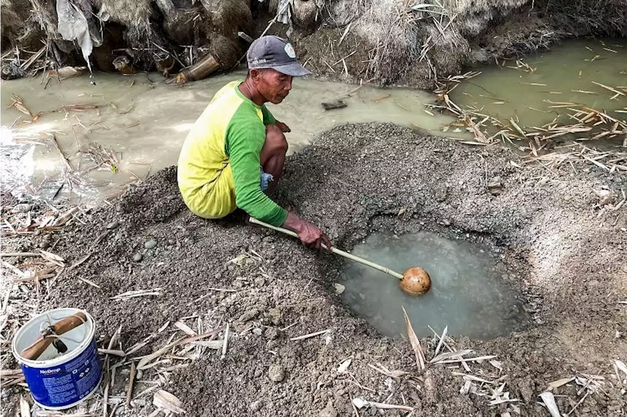 Desperate for a drink, Indonesian villagers dig up dry river bed in drought