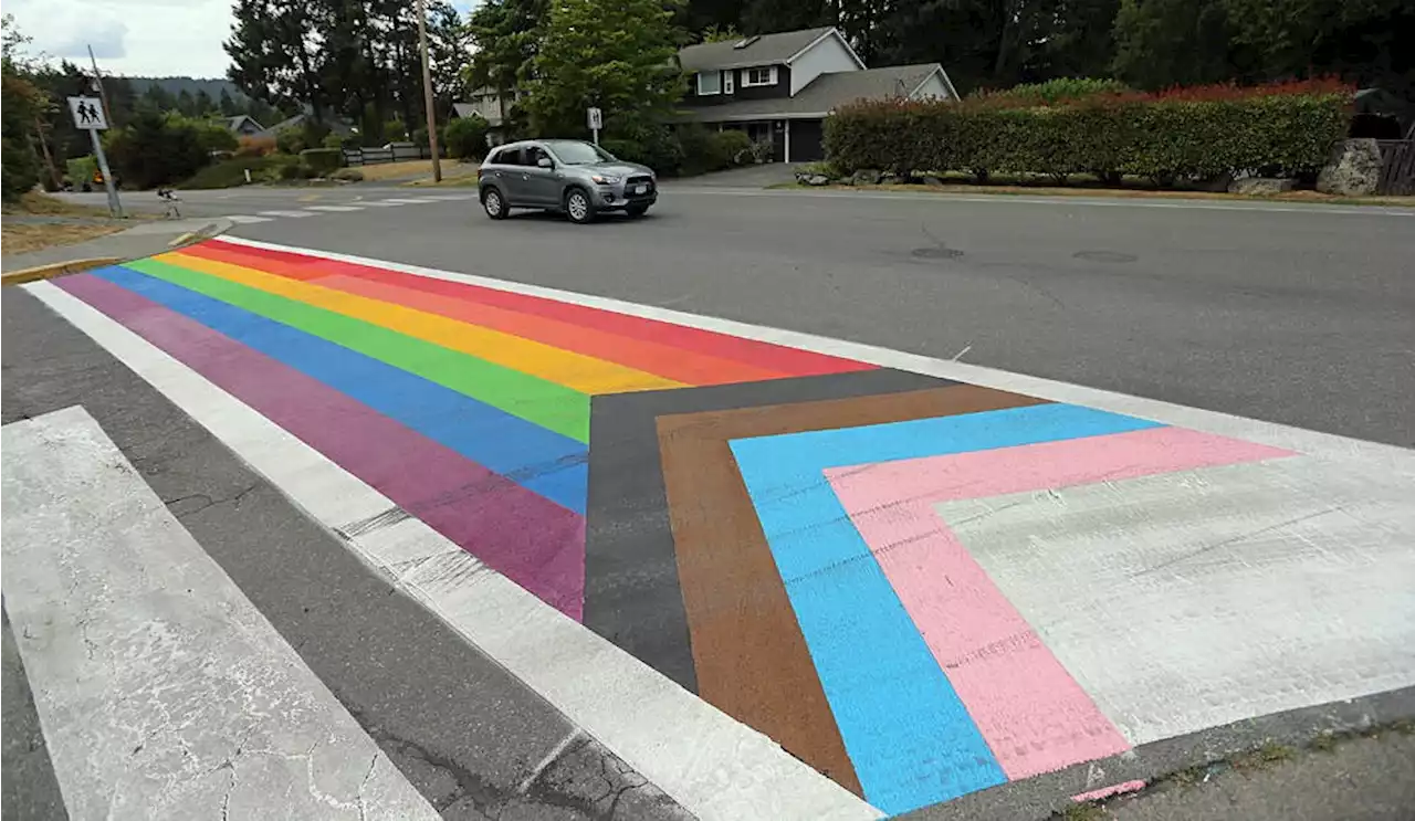 Rainbow crosswalk in Central Saanich target of attempted vandalism — again