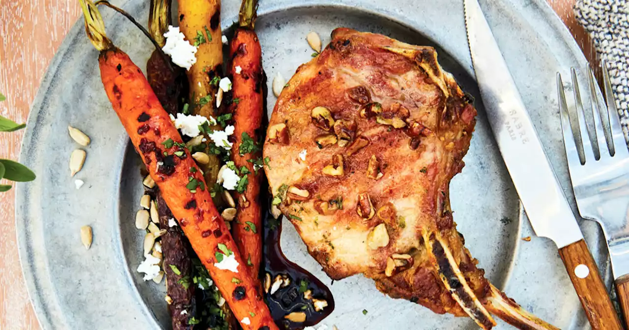 Grill up maple butter pork chops and glazed carrots for dinner