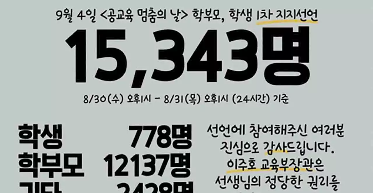 '공교육 멈춤의 날 지지합니다' 하루 만에 학부모·학생 1만5천명 참여